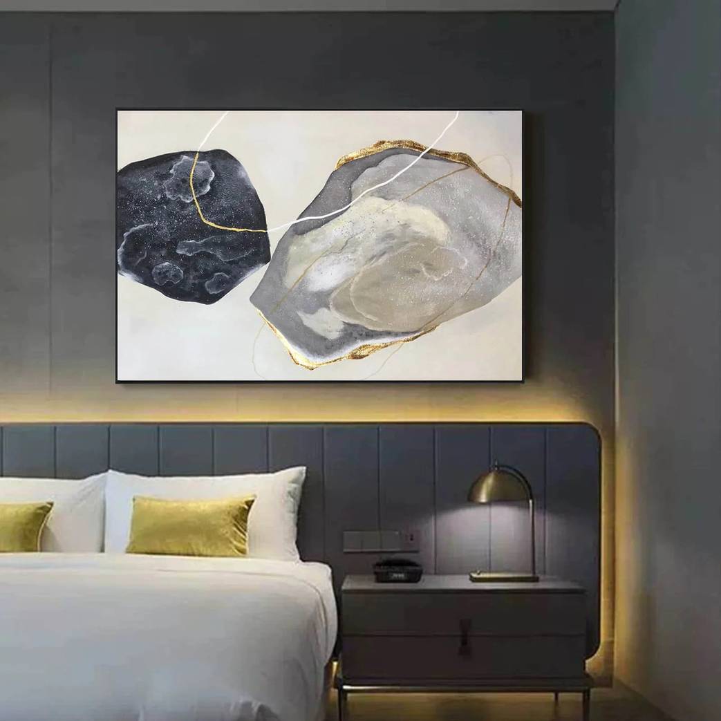 Black Giant White Abstract Canvas Artwork P4CJV wall art